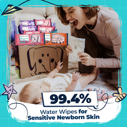 Mum & You Baby Wipes Multipack - 672 Biodegradable Wet Wipes (12 Packs) | 99.4% Water Wipes for Sensitive Newborn Skin | Baby Wipes Bulk, Bum Wipes, Wet Tissue, Eco-Friendly wet wipes baby