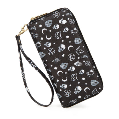 Fanwill Skull Halloween Wallet Gothic Purse For Women Wristlet Zip Around Goth Wallets Card Holder (Skull)