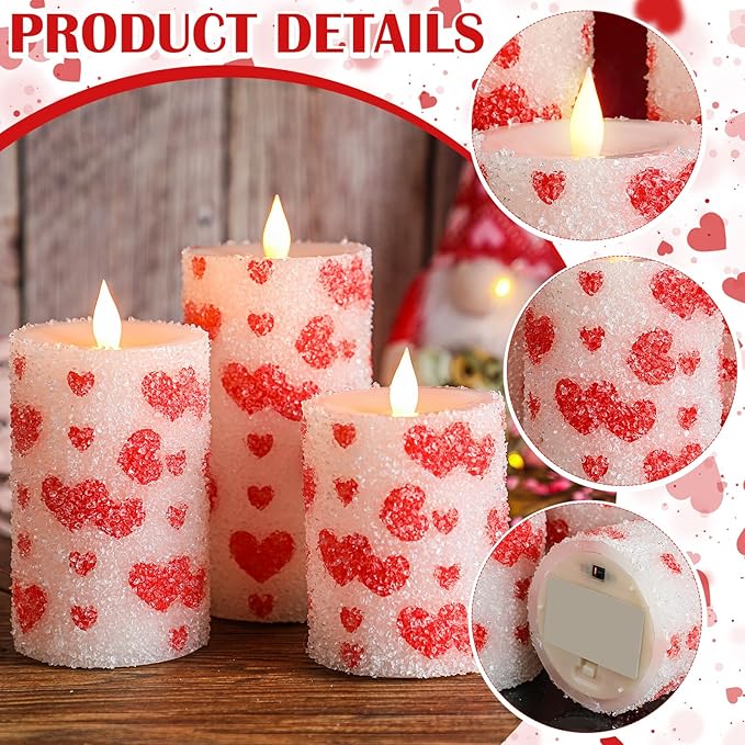 Baquler 3 Pcs Spring Pillar Candles Flameless LED Chinoiserie Candles Battery Operated Pastel Candy Blue and White Pressed Floral Candlestick 6 Inch for Wedding Home Table Decoration(Heart)