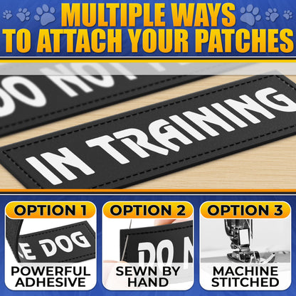 6Pcs Service Dog Patches 6.2x1.9'' - Reflective Do Not Pet Patch & In Training Service Dog Patch Set with Variable Text, Secure Attachment with Hook & Loop Fasteners, Security & Therapy Animal Patches