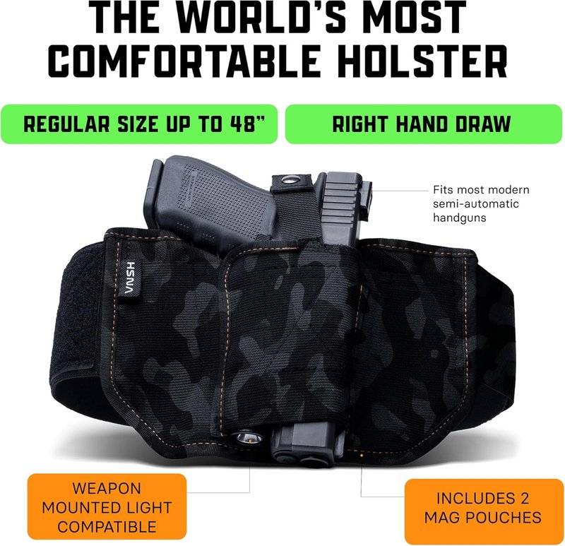 Belly Band Holster - Comfortable Concealed Carry for 99% of Handguns | Secure Fit with Built-in Mag Pouches