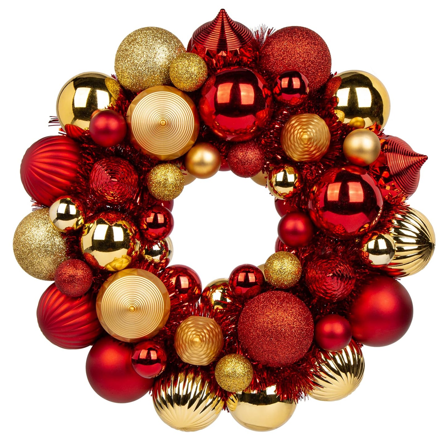 Christmas Ball Wreath 13" Xmas Wreaths Ornaments Glitter Thicken Shatterproof Garland Decoration for Door Wall Mantel Holiday Party Decor, Gold & Red