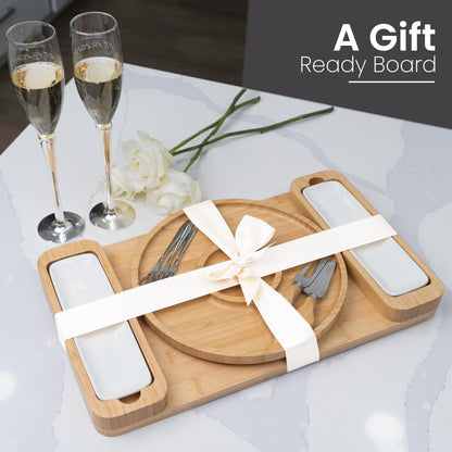 Charcuterie Board Gift Set - Bamboo Cheese Board & Serving Tray for Meat, Cheese, Crackers, Fruit - Large Wooden Charcuterie Boards for Parties - Wedding Gift, Housewarming, Gifts for Women & Couples