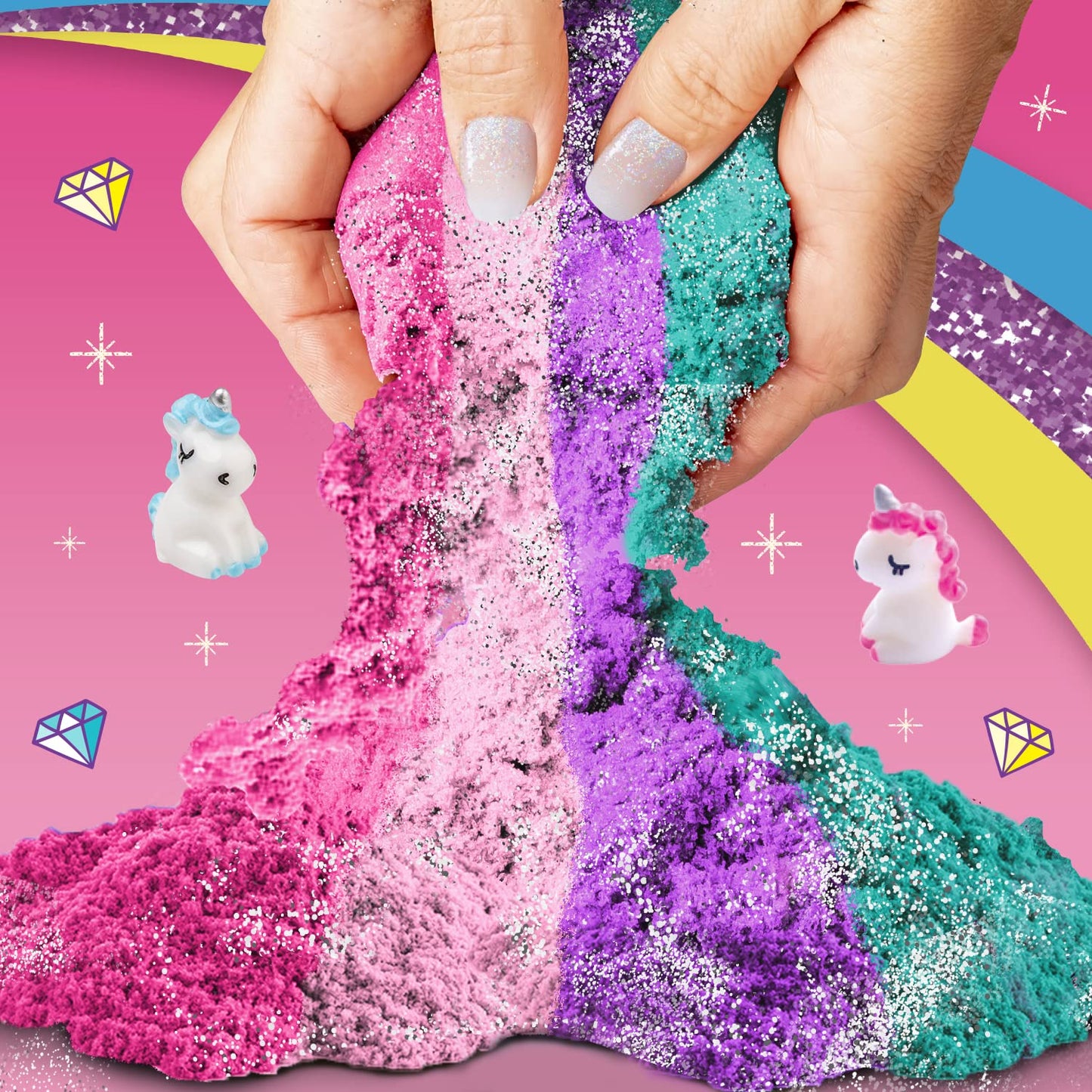 GirlZone Unicorn Kingdom Sand Kit, Craft Set with Squishy Sand, 7 Sand Toy Tools, & More in a Carry Case, Fun Toy for Playdates and Great Gift Idea