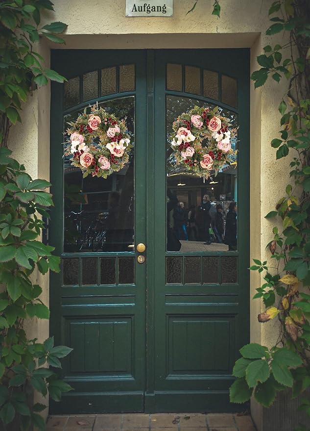 Floral Wreaths Spring Wreaths for Front Door, Artificial Handmade Front Door Wreaths Summer Wreaths for Front Door Windows Wreaths Inner Room Wreath Home Deco.