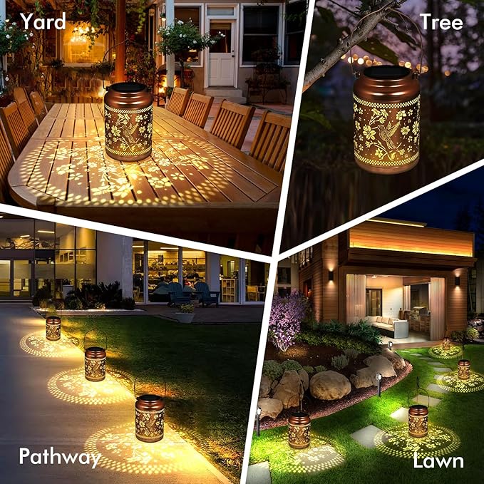 Solar Lanterns Outdoor Garden Decor- Hummingbird Solar Lights Waterproof Decorative Gifts for Women Mom Grandma Hanging Hummingbird Lights Gardening Gift for Outside for Yard, Patio, Backyard, Farm