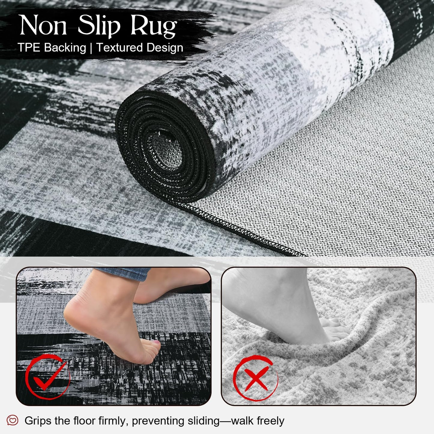Yinhua Modern Geometric 5x8 Area Rug, Patchwork Grey Rugs for Living Room Washable Abstract Area Rug Non Slip, Soft Bedroom Rugs Stain Resistant, Mid Century Low Pile Carpet for Dining Room, Office