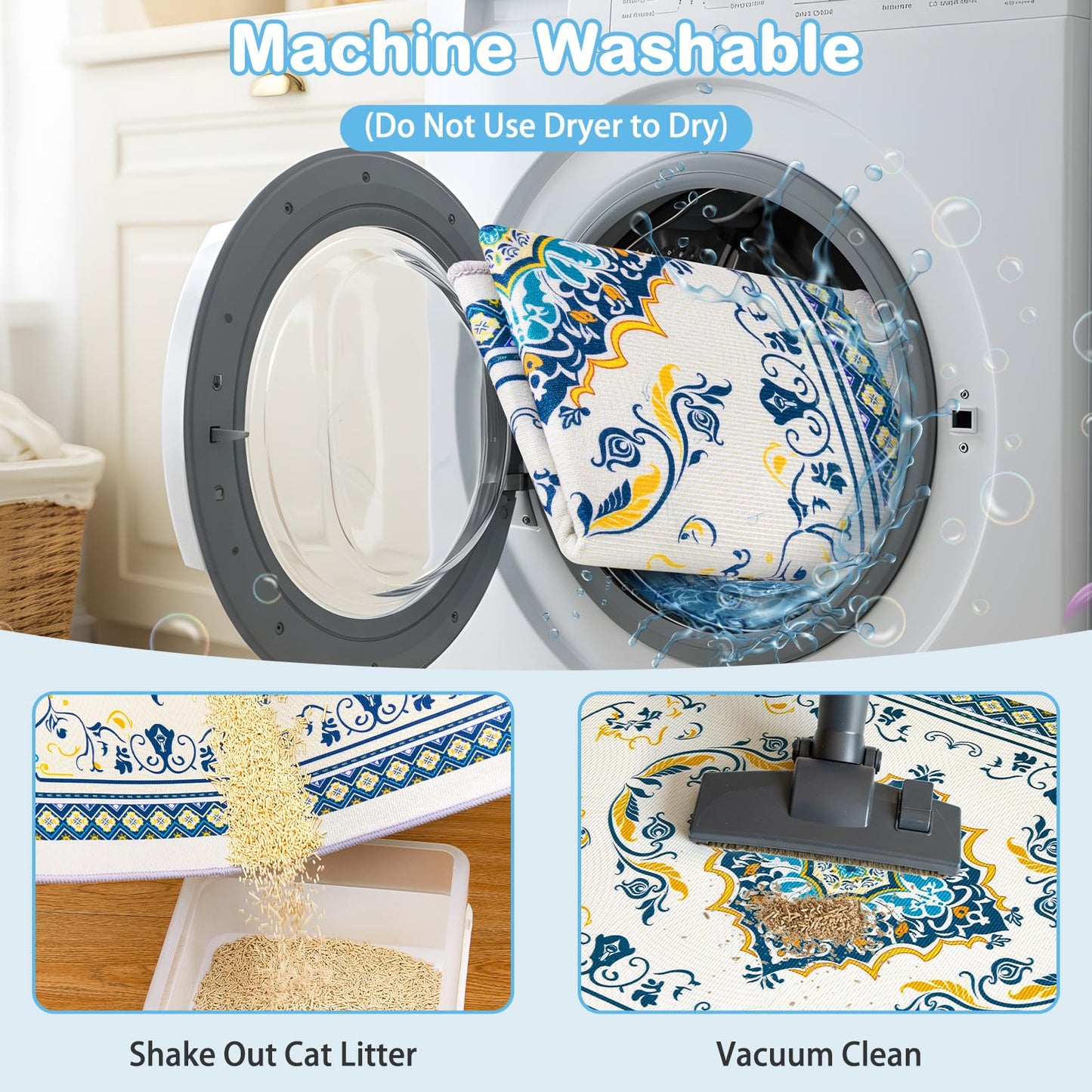 Hedgeink Washable Cat Litter Mat 48"x36" 2Pack with Non-Slip Bottom Waterproof Litter Box Mat Easy to Clean Litter Trapping Mat for Kitty