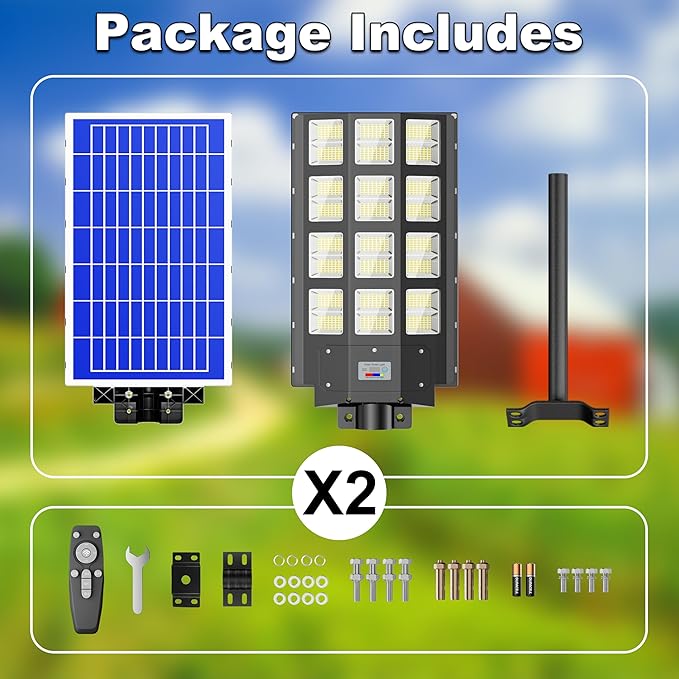 2-Pack Solar Street Lights Outdoor Waterproof, 8000W Solar Light Outdoor Dusk to Dawn, 240000LM 7000K Flood Light Motion Sensor for Garden/Yard/Parking Lot Lighting