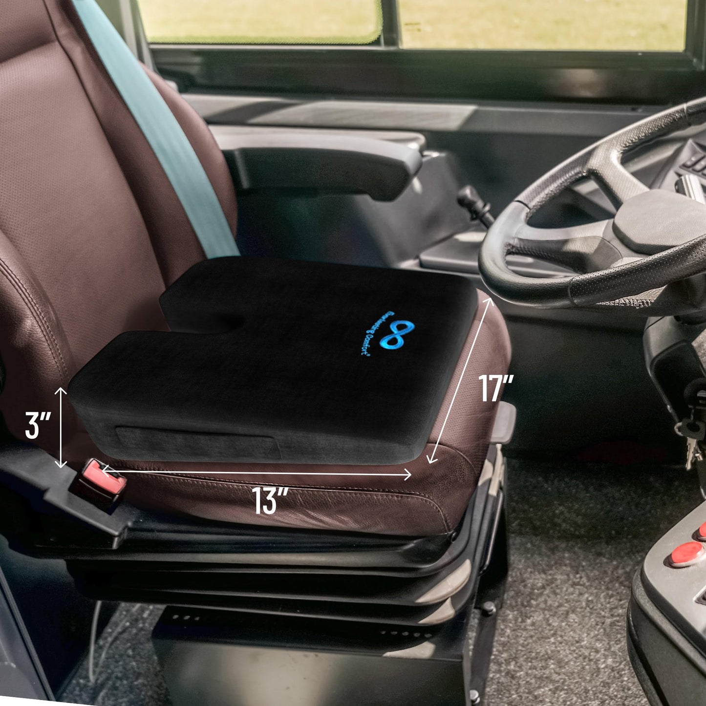 Everlasting Comfort Car Seat Cushion for Driving - Wedge Car Cushion for Office, Travel, Gaming Chair - Memory Foam Booster Seat - Non-Slip, Washable Cover