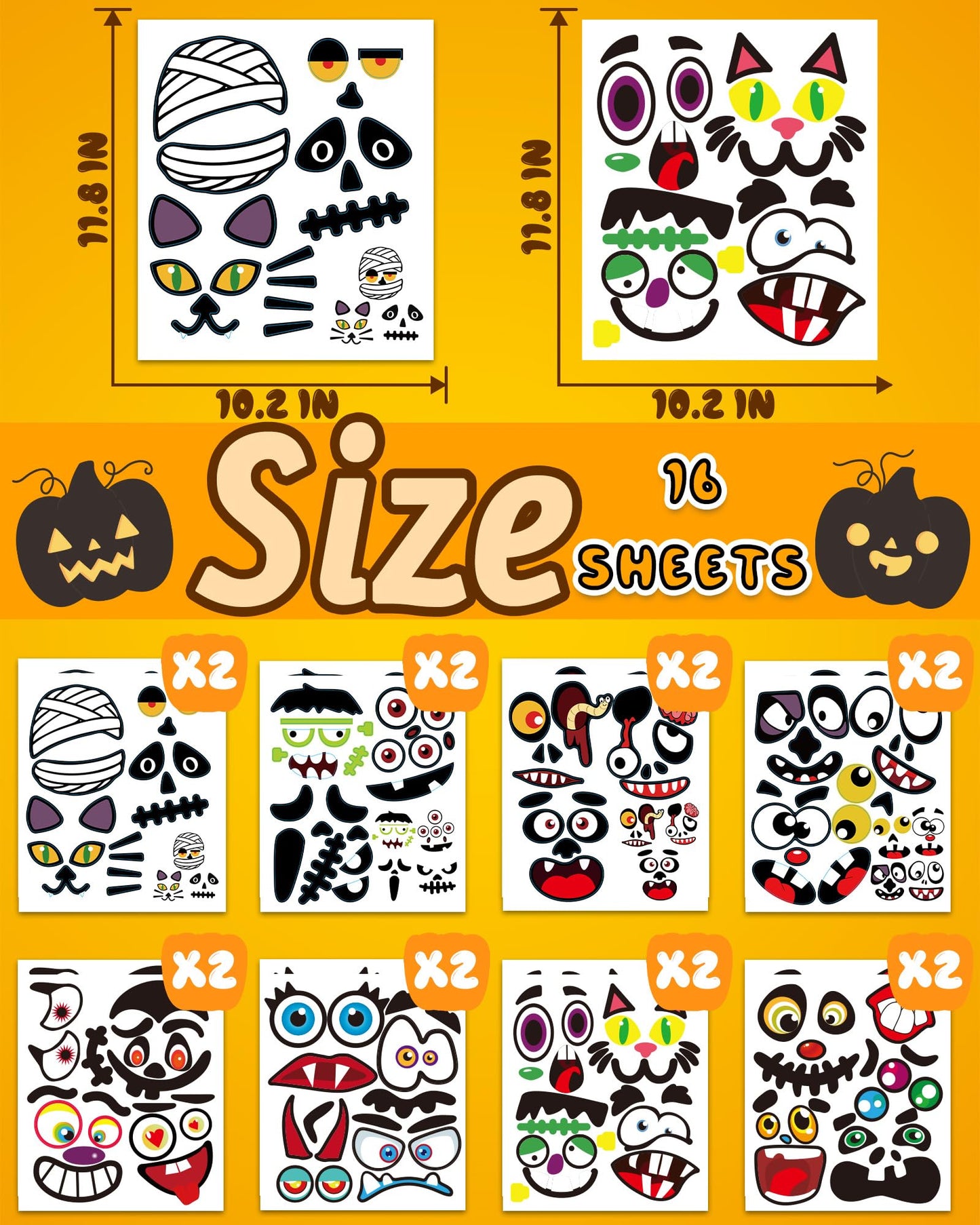 Oomloid Halloween Pumpkin Stickers for Kids, 88 Funny Face Pumpkin Decorating Kit, Halloween Crafts Games Halloween Pumpkin Painting Kit for Halloween Party Decorations