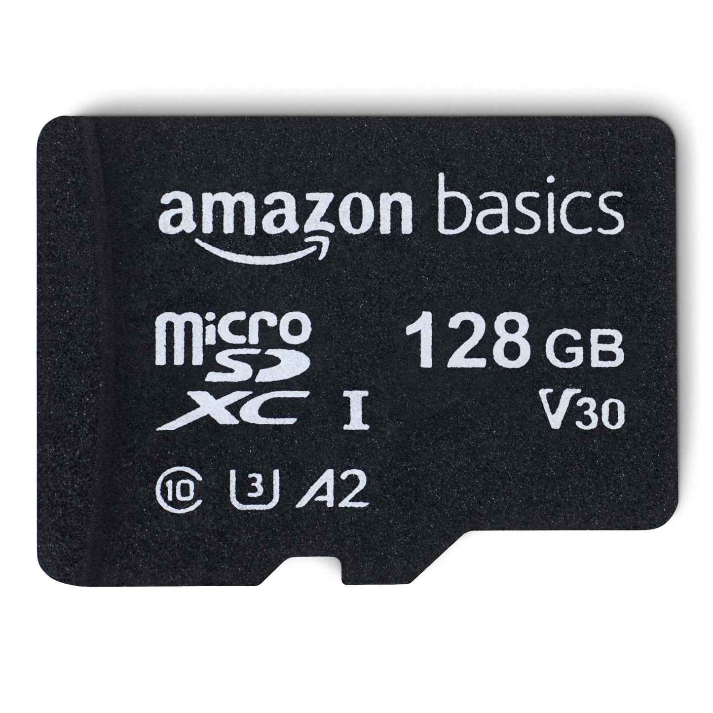 Amazon Basics Micro SDXC Memory Card with Full Size Adapter, A2, U3, Read Speed up to 100 MB/s, 128 GB, Black