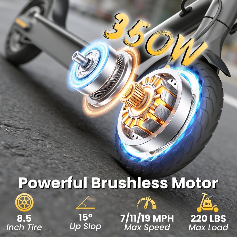 Electric Scooter, 350W Powerful Motor,8.5" Solid Tyre,19 Mph Top Speed,12 Miles Long Range, Lightweight Foldable E-Scooter with EABS & Drum Brake