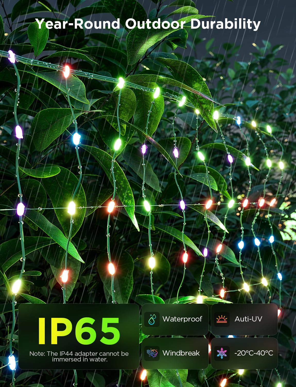 Govee Outdoor Net Lights, 2.8 × 9.4ft with RGBIC and DIY Functions, 480 LEDs Smart Net Lights with 64 Modes for Bush Patio Decor, IP65 Waterproof, Compatible with Alexa & Google Assistant, Green Wire