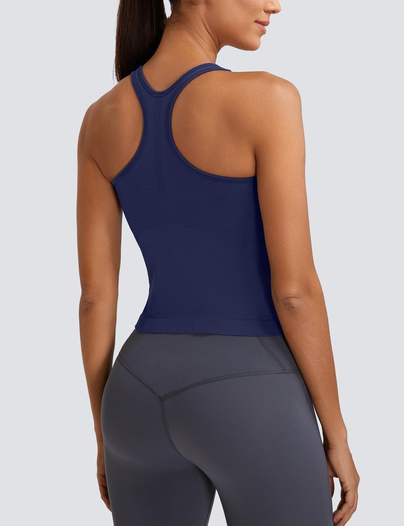 MathCat Workout Tank Tops for Women Seamless Racerback Shirts with Built in Bra Gym Running Athletic Yoga Tops Navy Blue
