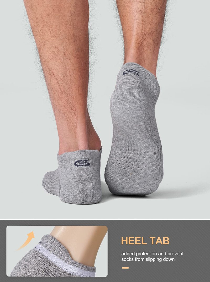 CS CELERSPORT Cushion No Show Tab Athletic Running Socks for Men and Women (6 Pairs),Medium, Black+Grey
