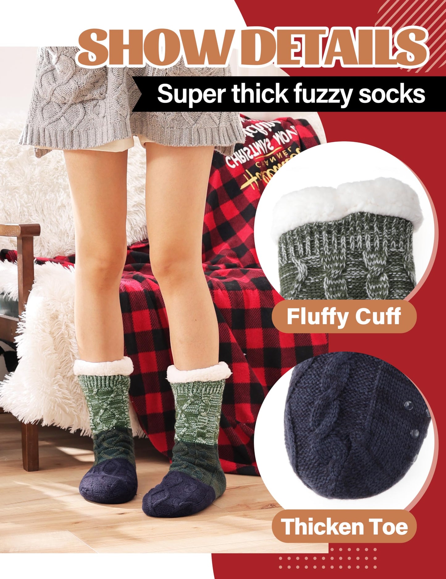 Anlisim Women Slipper Socks Fluffy Fuzzy Thermal Warm Thick Winter Cabin Cozy Comfy Soft Fleece Home Grips Gift Socks Stocking Stuffers(Gradient Green)