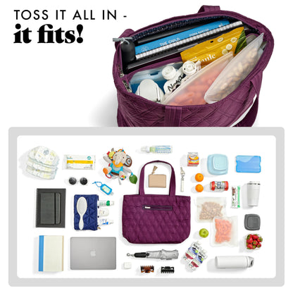 Fit & Fresh Metro 2-in-1 Quilted Tote, Multipurpose Travel and Work Bag with Insulated Cooler Compartment for Women, Laptop-Friendly, Thermal Insulated, Perfect for Office, Nurse, Teacher