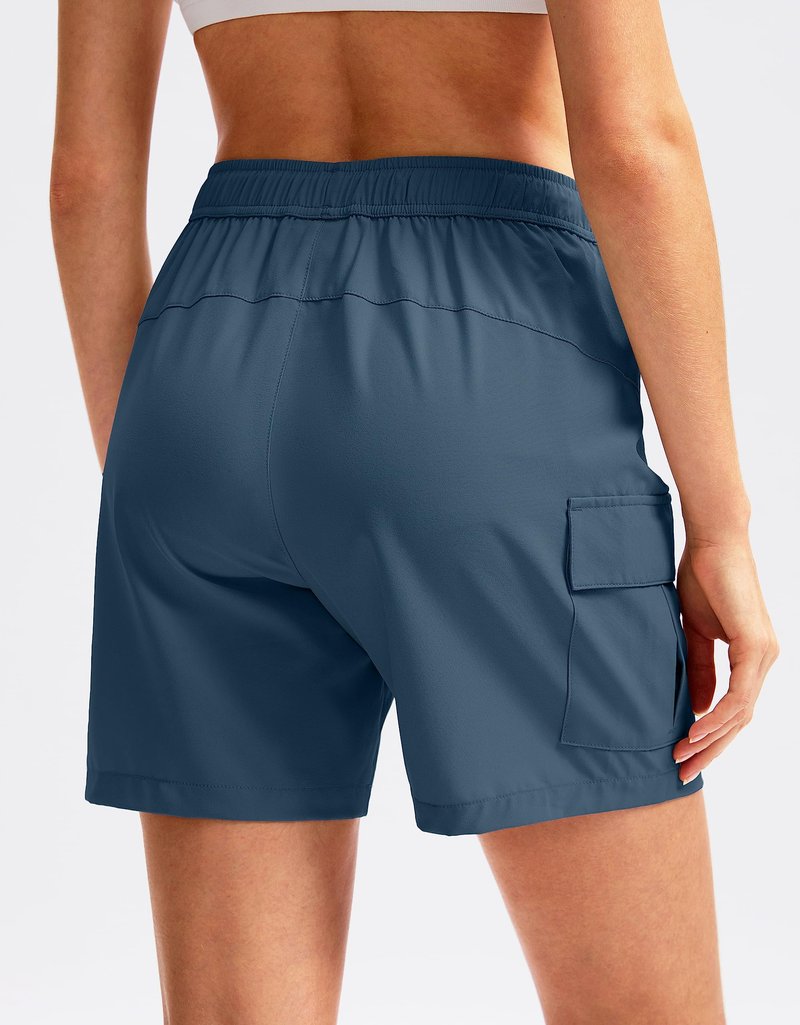 SANTINY Women's 5''/ 7''/9'' Hiking Cargo Shorts Quick Dry Lightweight Summer Shorts for Women Athletic Golf Zipper Pockets(Dusty Blue_S)