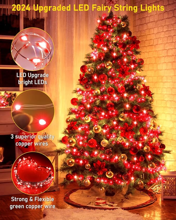 KNONEW 400FT Outdoor Christmas Fairy Lights Plug in,1200 LED String Lights Outdoor Waterproof 8 Modes Memory Times for Wedding Bedroom Walls Garden Trees Decoration(Red)