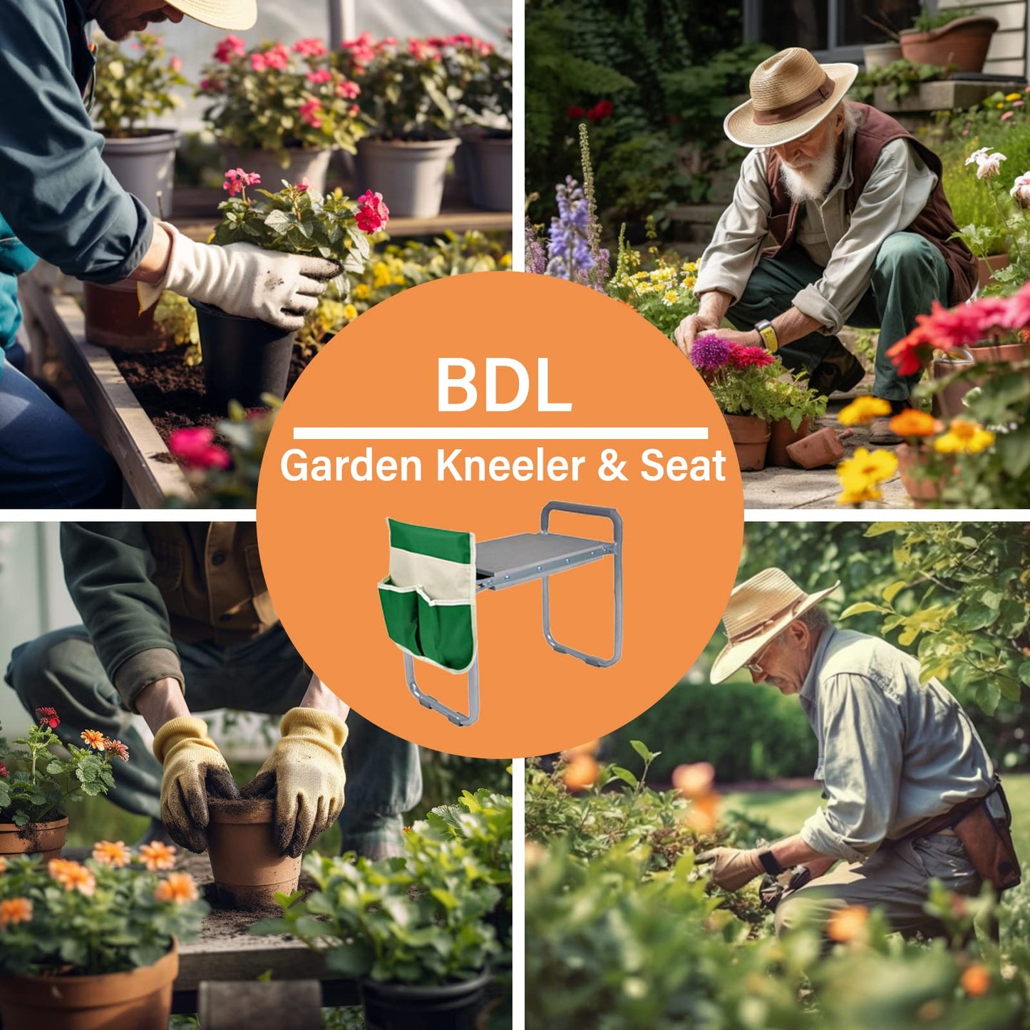 BDL Garden Kneeler Seat Foldable Durable Garden Stool with Tool Bag Pouch and Garden Gloves 330lb Capacity-Protects Your Knees, Clothes from Dirt & Grass Stains
