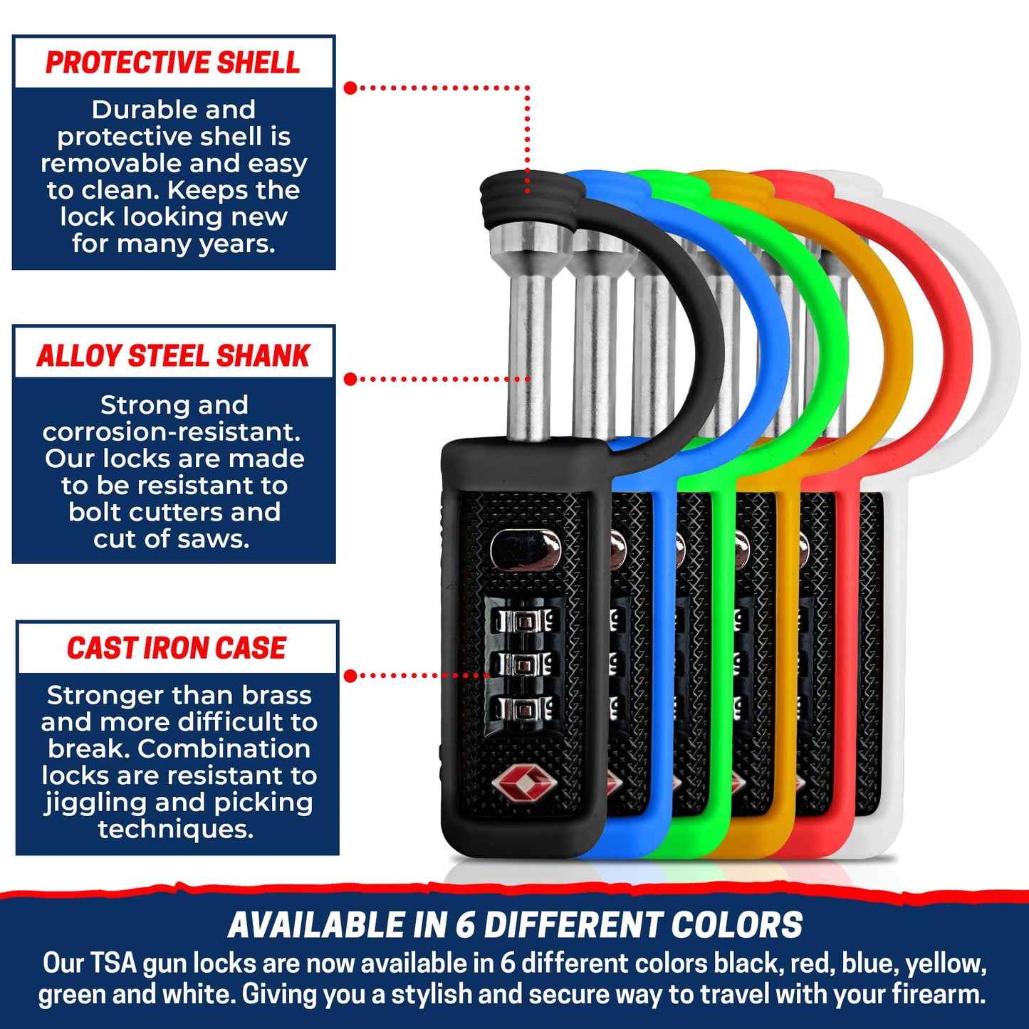 Cedar Mill TSA Approved Gun Case Lock – Durable, Cut-Resistant Security TSA Locks for Gun, Pistol, Revolver Case or Firearms – Child-Safe Trigger Locks for Rifles and Shotguns