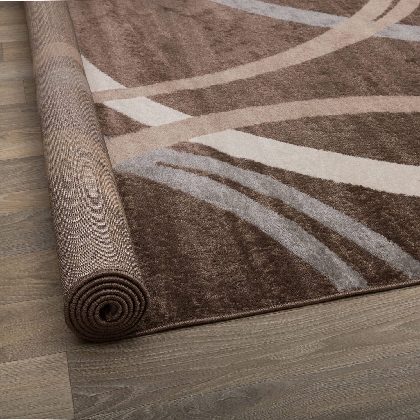 Rugshop Modern Wavy Circles Design Runner Rug, Fade-Resistant Carpet for Hallway, Entryway, or Kitchen, Brown, 2' x 10'