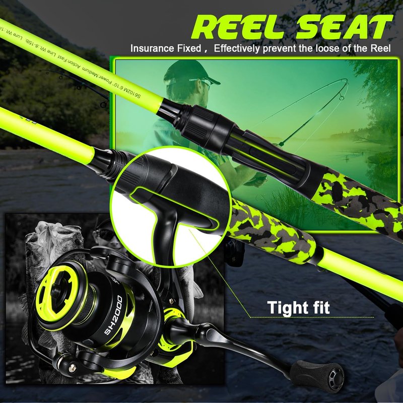 Sougayilang Spinning Combo - 5.2:1 Gear Ratio Fishing Rod with 15.6LB Drag | IM7 Graphite, Stainless Steel Guides for Bass, Trout, Redfish