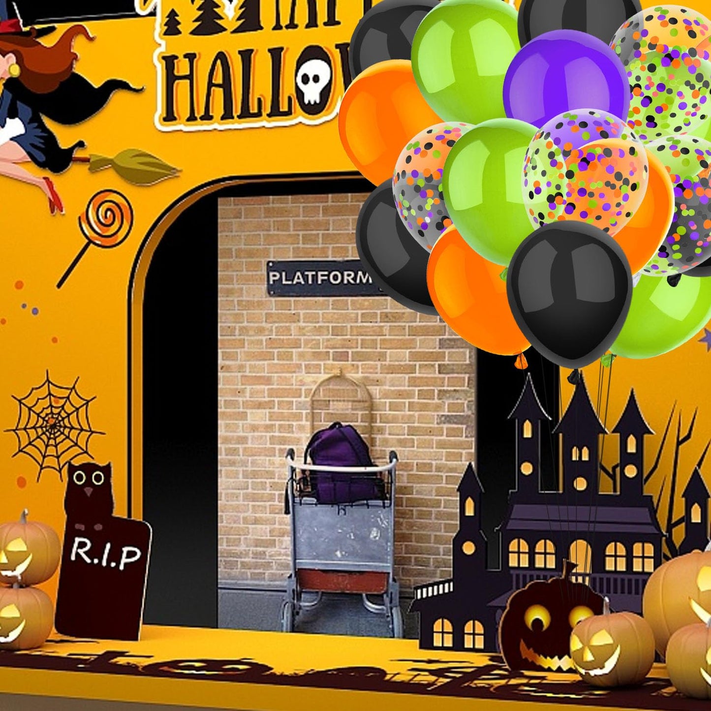 PheiLa 50 Pcs 12 Inch Balloons - Halloween Decorations in Orange, Black, Purple, Green Confetti for Trick or Treat, Spooky Ghost, Bar, Birthday, Graduation Parties