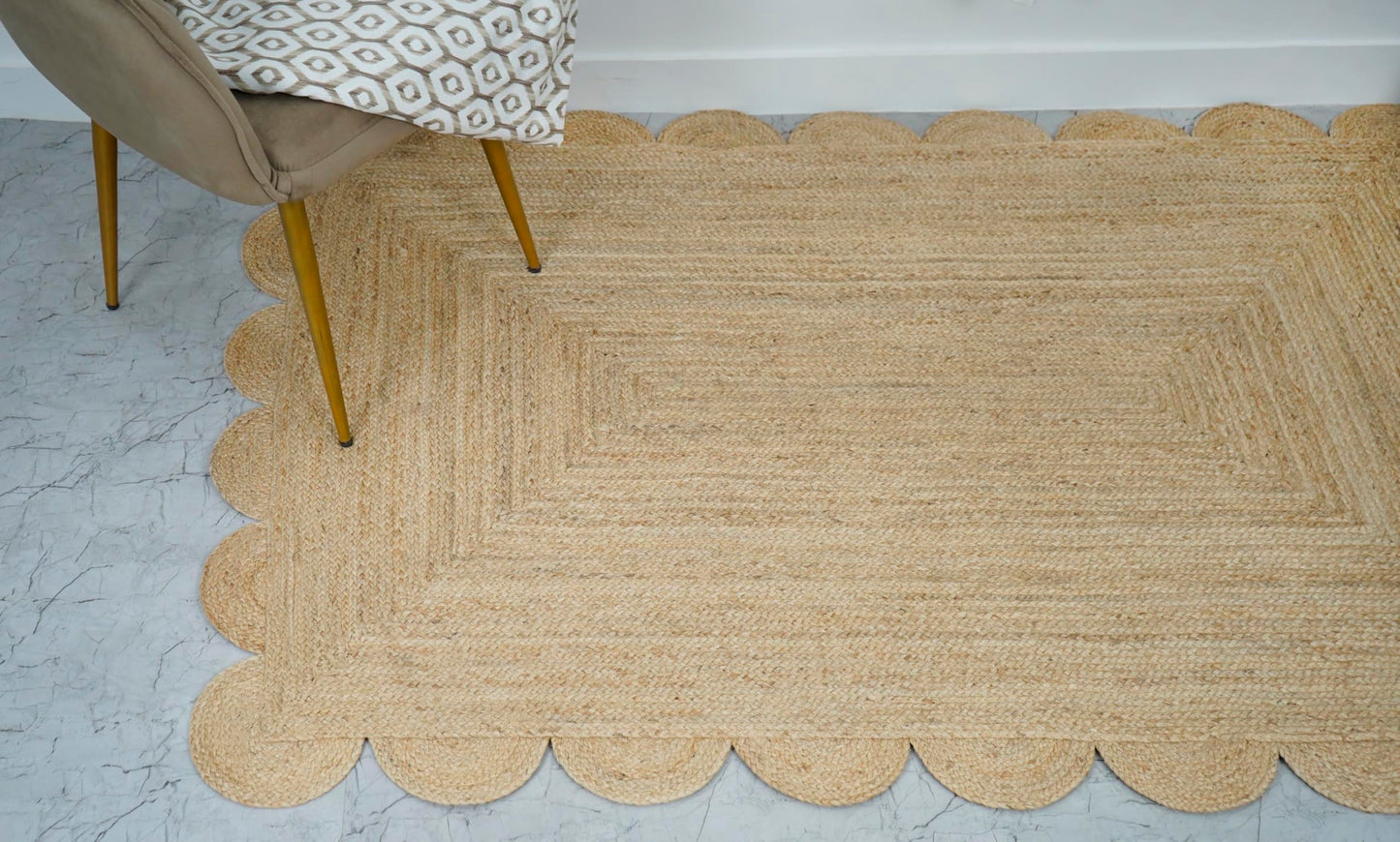 NISGAUR Scallop Jute Rug Natural Fiber Boho Décor Sustainable Rug, Natural/Beige, 3x5 Feet