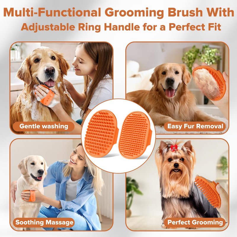 Augwind 6PCS Pet Grooming Kit for Dogs, Cats and Horses | Dog Washing Gloves | Cleanroom Gloves | Dog Bath Brush | Dog Bath Gloves | Dog Shampoo Brush | Dog Bath Supplies (Orange)