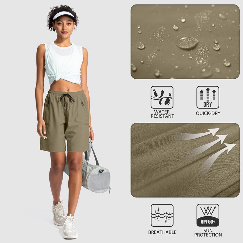 SANTINY Women's 5''/ 7''/9'' Hiking Cargo Shorts Quick Dry Lightweight Summer Shorts for Women Athletic Zipper Pockets(Dusty Khaki_3XL)