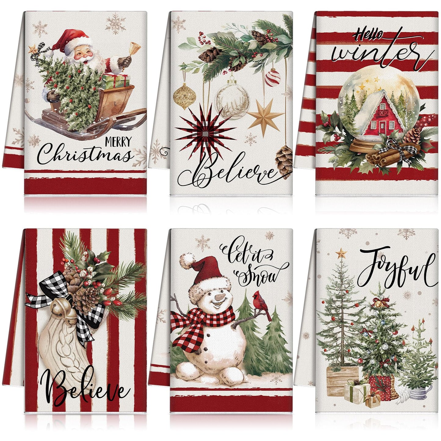 FuWeave 6 Pcs Christmas Kitchen Towels Red White Snowman Winter Dish Towel 21 x 14 Inch Decorative Bathroom Hand Towel Absorbent Holiday Tea Towel Christmas Decor for Kitchen Farmhouse Gift