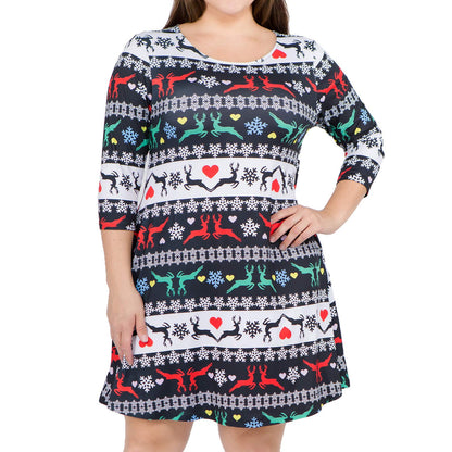 ICONOFLASH Women's Plus Size Ugly Christmas Sweater Dresses with Pockets XL 3/4 Sleeves Crew Neck A Line Dress Holiday Party Black