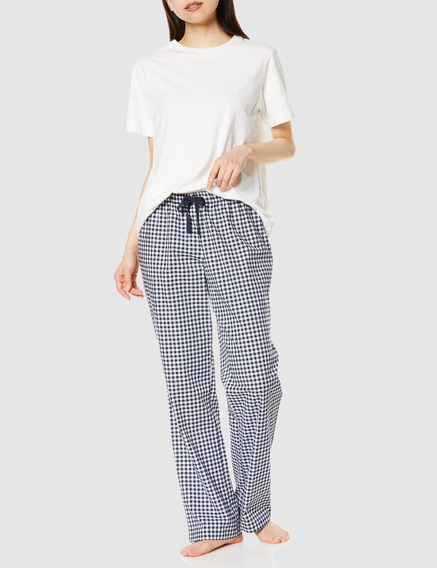 Amazon Essentials Women's Poplin Sleep Pant, Black Gingham, Large