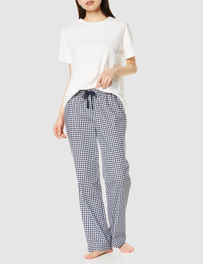 Amazon Essentials Women's Poplin Sleep Pant, Black Gingham, Large