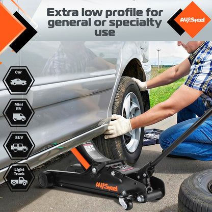 AV Steel Floor Jack 2.5 Ton (5500 lbs), Low Profile Floor Jack with Single Piston Pump, Heavy Duty Steel Hydraulic Jack for Car, Jack for Car with Lifting Range 3.4'' to 14.6''