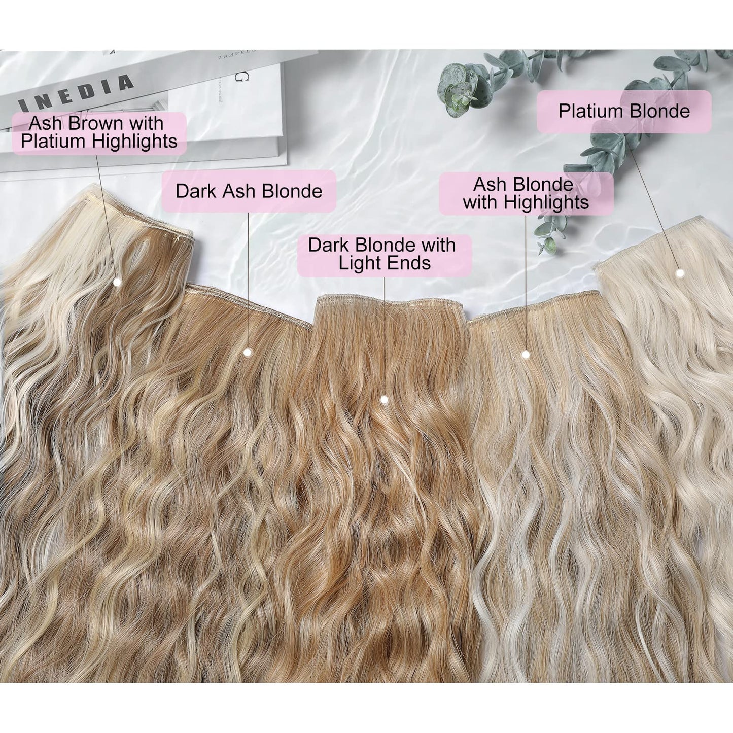 Hair Extensions, REECHO Blonde Clip in Hair Extensions 24" Thick Long Loose Waves hair extensions HE002 Invisible Lace Weft Natural Soft Hairpieces for Women ¨C Platinum Blonde