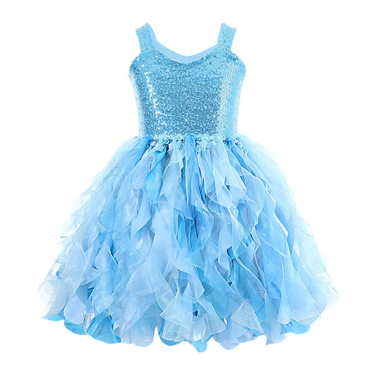 Blue Tutu Dress for Girls Birthday Party Kids Sparkly Sequin Tulle Fancy Fairy Princess Dress for Toddler Girls Prom Sneaker Ball Gowns Pageant Wedding Formal Graduation Halloween Costume 10T