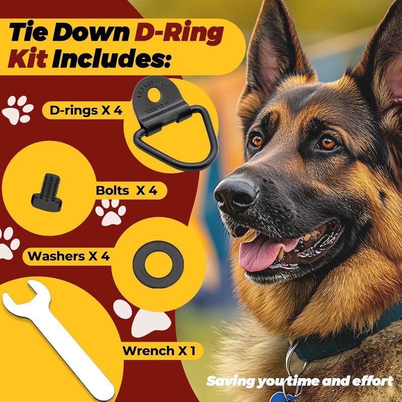 4-Pack Tie Down Kit for Kennels - Heavy-Duty D-Ring with 1000lb Capacity | Easy Install, All Black