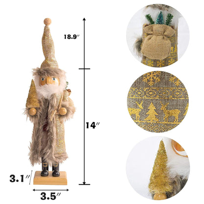 FUNPENY 14" Christmas Decorative Nutcracker, Handmade Wooden Santa Traditional Nutcracker in Flannel Ful Golden Coat, Festive Collectible Nutcracker, Winter Tabletop Christmas Decoration