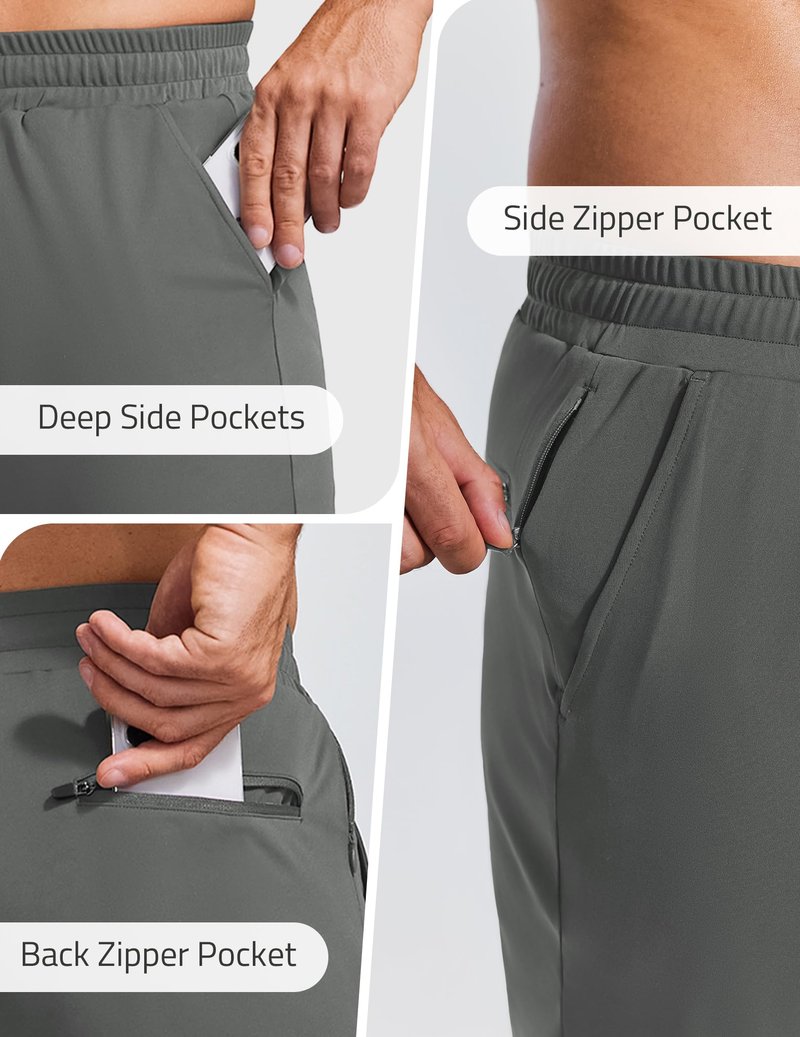 PINSPARK Mens Athletic Joggers Pants with Zipper Pockets Lightweight Quick Dry Workout Track Gym Pants Dark Gray L