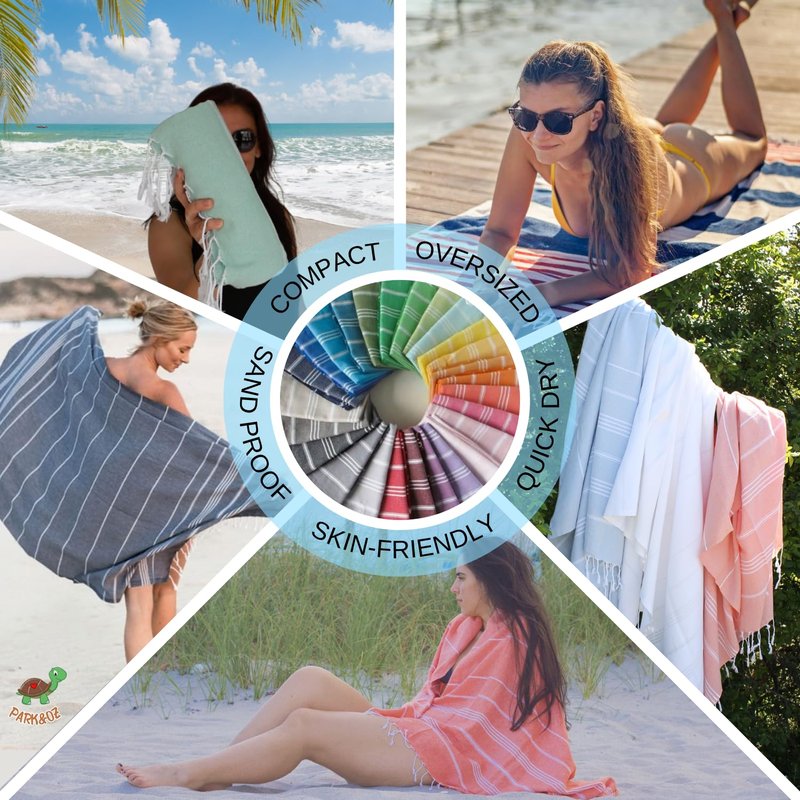 2 Pack The Turkish Beach Towel 40x72 Inches, Oversized 100% Cotton Sand Free Lightweight Absorbent Quick-Dry Beach Blanket, Extra Large Turkish Bath Towels for Travel and Pool, Yoga