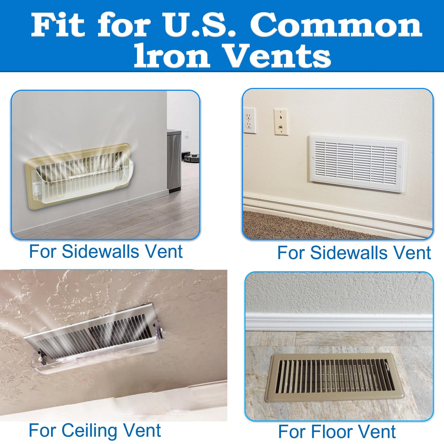 Binazon Heating & Air Vent Deflector for Vents, Sidewall, Ceiling, Floor Registers - Adjust Between 9"-14", Magnetic Vent Covers for Air Conditioning, Heat, AC, Floor, Under Furniture (2 Pack Clear)