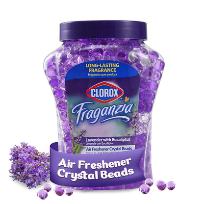 Clorox Fraganzia Crystal Beads Air Freshener in Lavender with Eucalyptus Scent - Long-Lasting Room Deodorizer - Odor Eliminator Gel Beads to Freshen Home, Car, or Office, 12 Fl Oz