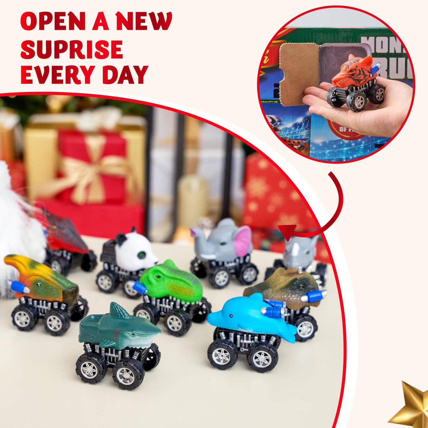 JOYIN 2025 Christmas Advent Calendar, 24 Days Countdown Calendar Toys with Monster Truck Toys, Christmas Party Favor Gifts, Xmas Countdown, Xmas Gift Classroom Prizes