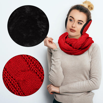 Aneco Winter Warm Sets Knitted Scarf Beanie Hat Touch Screen Gloves and Winter Ear Warmer for Men or Women