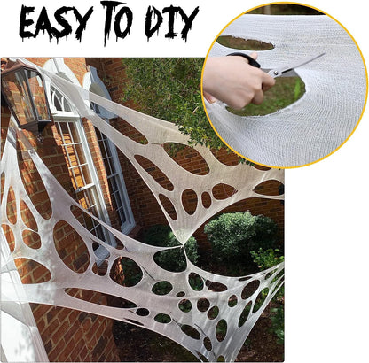 JOYSELLER 2 Packs Spider Web Halloween Decorations Outdoor, Stretchy 900 sqft Halloween Spider Web, Cut-Your-Own Flexible Spider Webbing for Halloween Decor (Spiders Not Included)