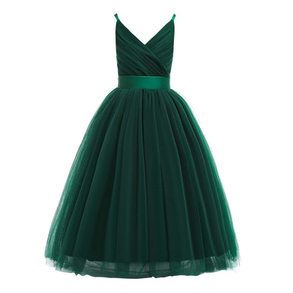 Glamulice Emerald Green Flower Girl Dress Lace Bridesmaid Long A Line Wedding Pageant Dresses Elegant Spaghetti Strap Party Gown Holiday Formal Princess Christmas Green Dance Photo Shoot Ball Gown 10