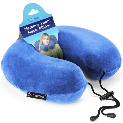 TRAVELREST Nest Neck Pillow Travel Essentials - Memory Foam Pillow and Patented Design, Support for Long Flights, Travel Accessories, Comfortable and Compact, Washable, Attaches to Luggage - Gray